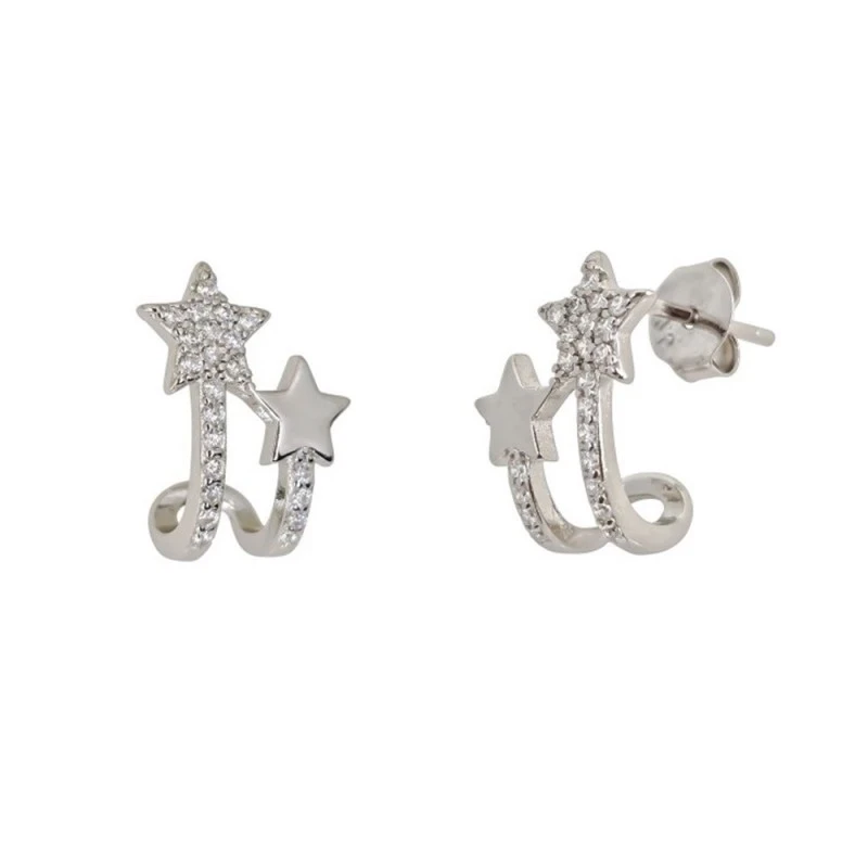 Pendientes Plata Ley 925m mujer 13 mm. estrellas lisas combinadas cir
