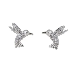 Pendientes Plata Ley 925m mujer 12 mm. colibrí circonitas microengast