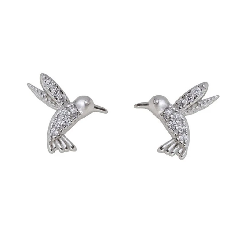 Pendientes Plata Ley 925m mujer 12 mm. colibrí circonitas microengast