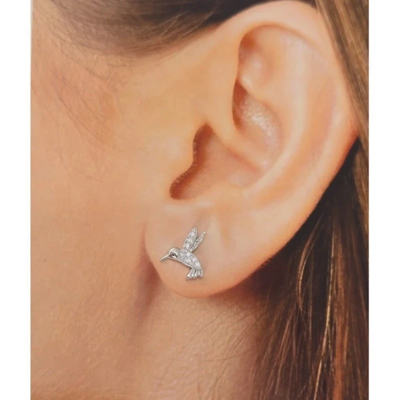 Pendientes Plata Ley 925m mujer 12 mm. colibrí circonitas microengast