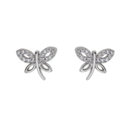 Pendientes Plata Ley 925m mujer 11 mm. mariposa lisa combinada circon