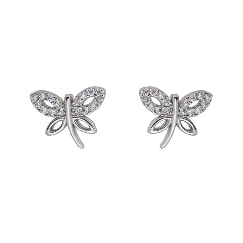 Pendientes Plata Ley 925m mujer 11 mm. mariposa lisa combinada circon