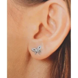 Pendientes Plata Ley 925m mujer 11 mm. mariposa lisa combinada circon