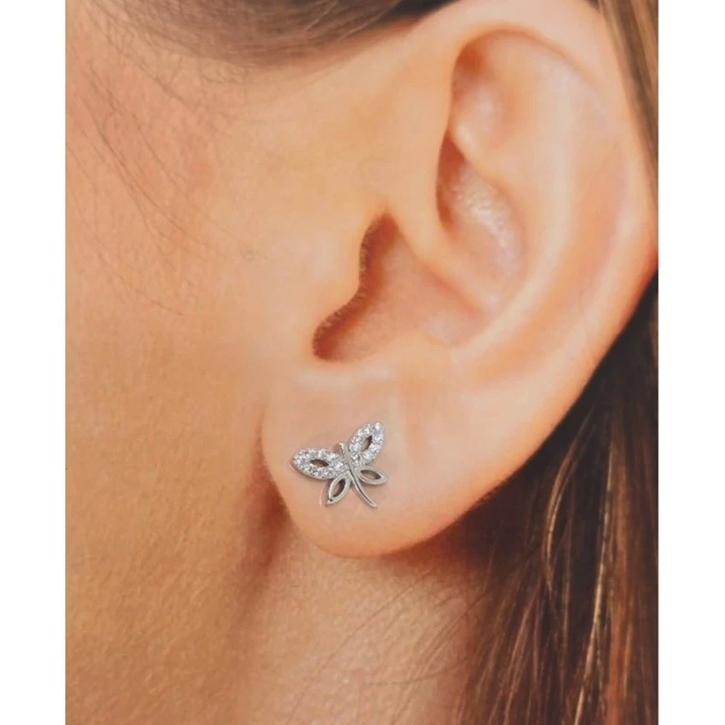 Pendientes Plata Ley 925m mujer 11 mm. mariposa lisa combinada circon