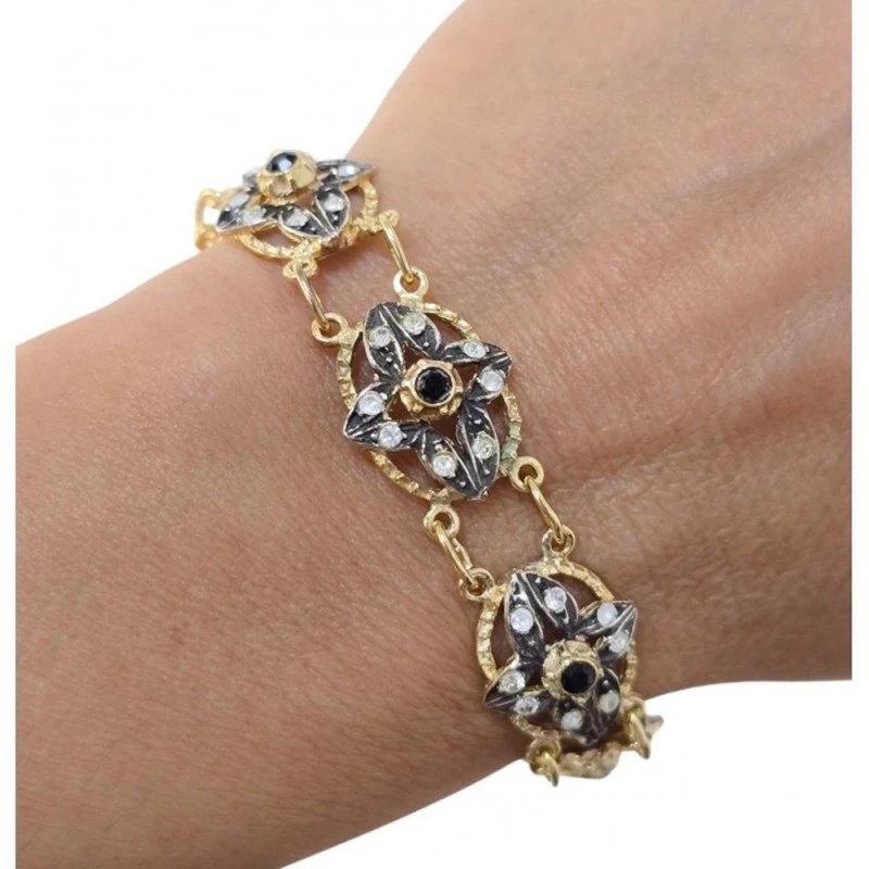 Pulsera Isabelina Plata Ley 925m chapada oro 19.5 cm. etrepiezas 17 x