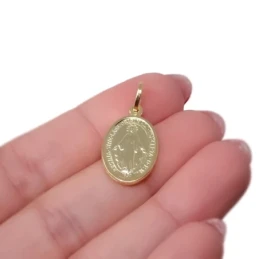 Virgen Milagrosa Medalla Plata Ley 925m chapada oro 19 mm. detalle tr