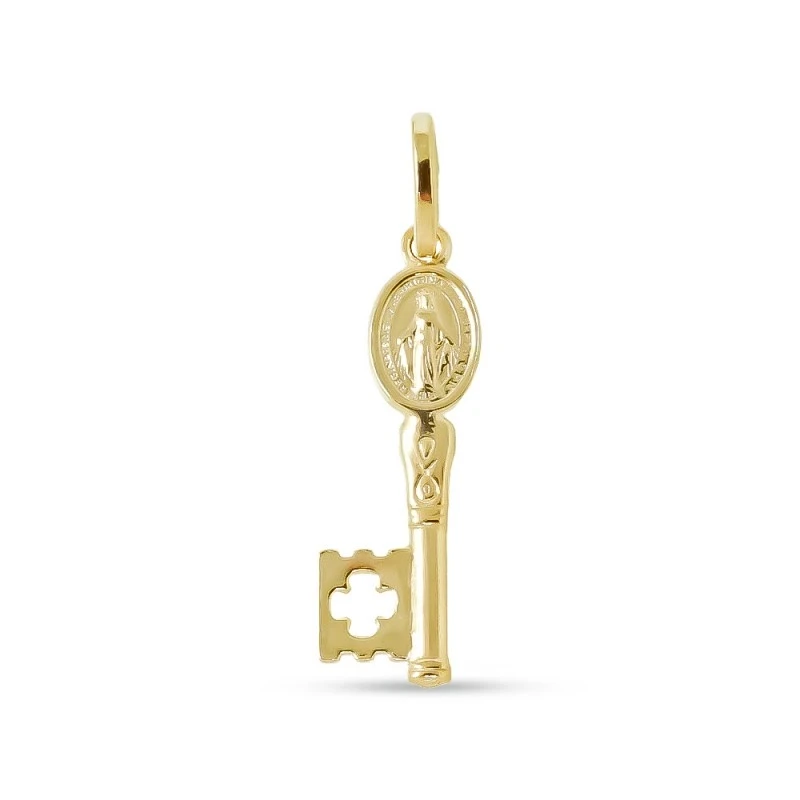 Llave Virgen Milagrosa Colgante Plata Ley 925m chapado oro 22 mm.