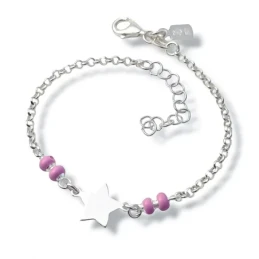 Pulsera Plata Ley 925m niña 14 cm. cadena rolo estrella 9 mm. bolas e