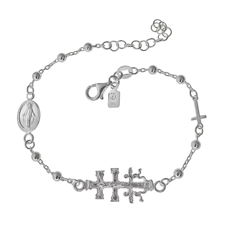 Cruz Caravaca Pulsera Plata Ley 925m cadena 16.5 cm. combinada bolas