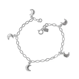 Pulsera Plata Ley 925m cadena 17 cm. asas ovaladas 3 mm. lunas colgan