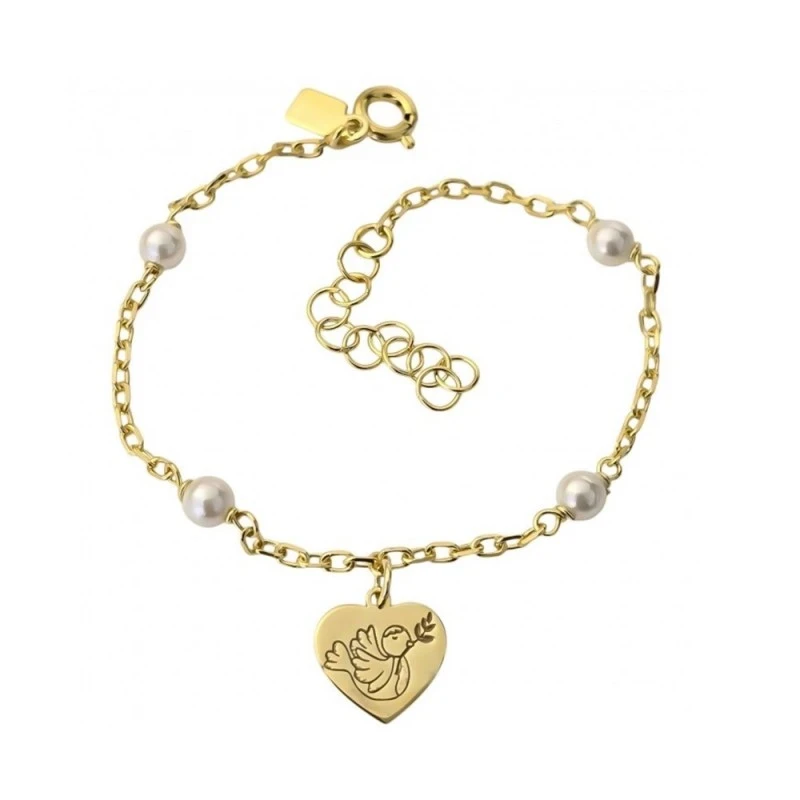Pulsera Plata Ley 925m Primera Comunión chapada oro 15 cm. corazón 10