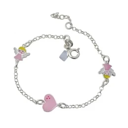 Pulsera Plata Ley 925m niña cadena rolo 16 cm. ángeles esmaltados 8 m