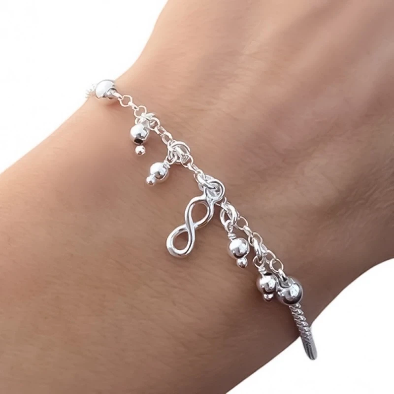 Pulsera Plata Ley 925m cadena coreana 17 cm. combinada rolo 2 mm. inf