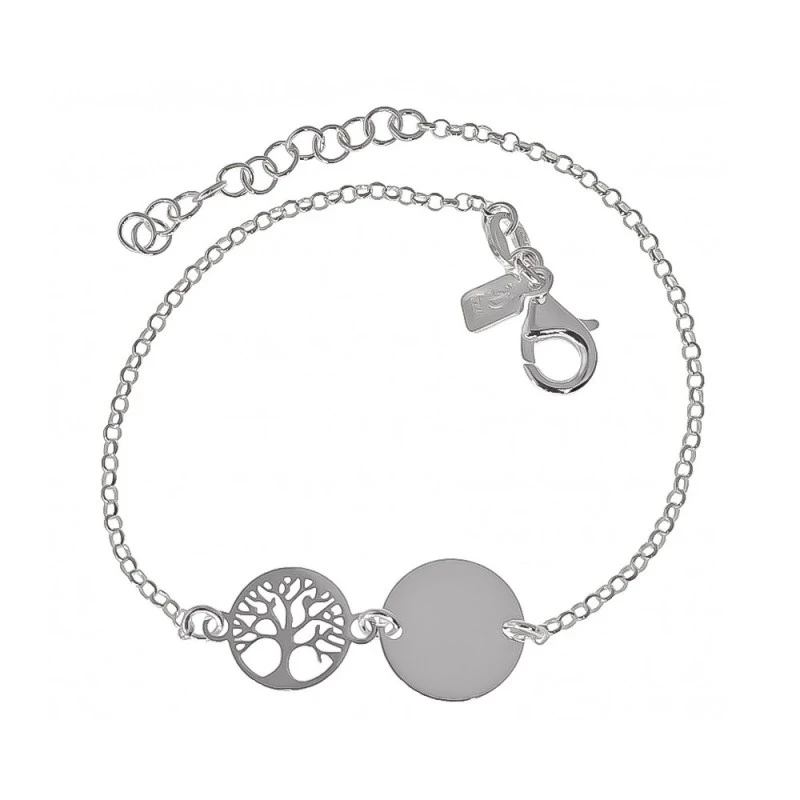 Pulsera Plata Ley 925m cadena rolo 17 cm. Árbol de la Vida 10 mm. dis