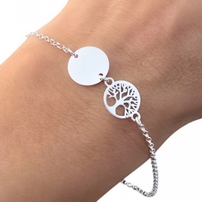 Pulsera Plata Ley 925m cadena rolo 17 cm. Árbol de la Vida 10 mm. dis