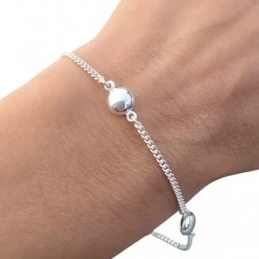 Pulsera Plata Ley 925m cadena barbada 17 cm. ancho 2 mm. círculos pla