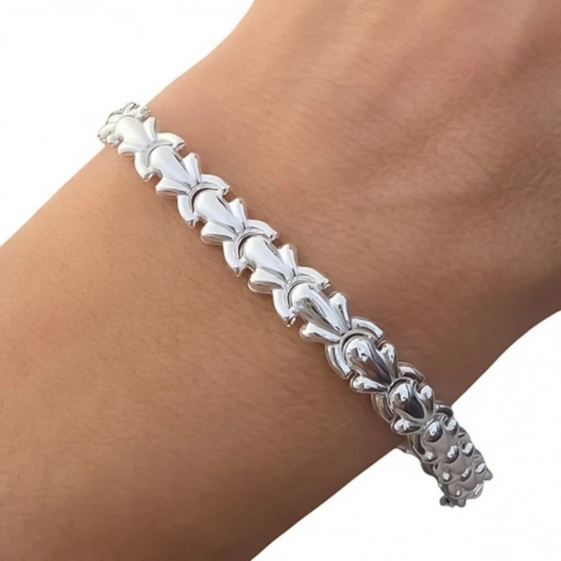 Pulsera Semirrígida Plata Ley 925m estampada 19 cm. ancho 6 mm.