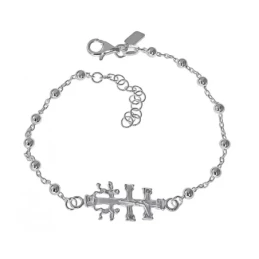 Cruz de Caravaca Pulsera Plata Ley 925m cadena 17 cm. combinada bolas