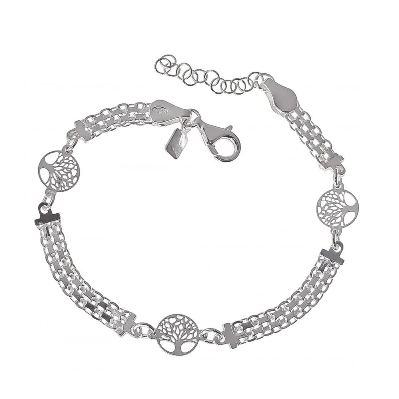 Pulsera Plata Ley 925m cadena bismarck 17 cm. ancho 5 mm. Árbol de la