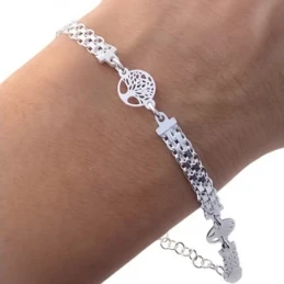 Pulsera Plata Ley 925m cadena bismarck 17 cm. ancho 5 mm. Árbol de la