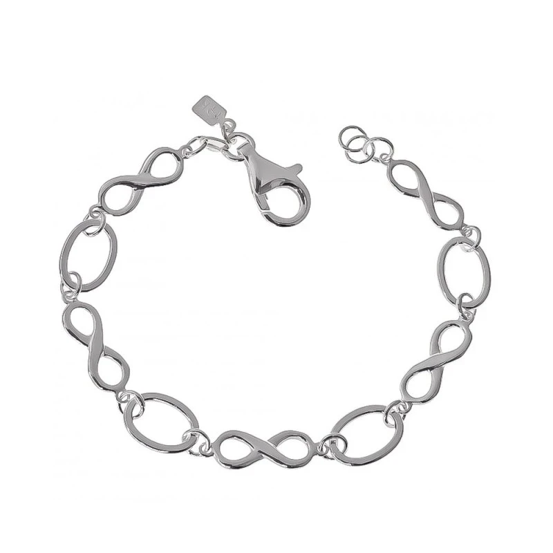 Pulsera Plata Ley 925m asas ovaladas 12 mm. combinadas infinitos 15 x