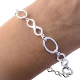 Pulsera Plata Ley 925m asas ovaladas 12 mm. combinadas infinitos 15 x