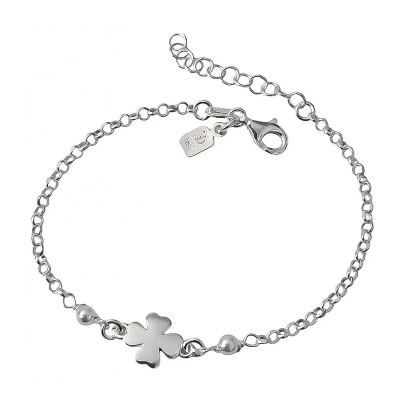 Pulsera Plata Ley 925m cadena rolo 15 cm. detalle trébol 9 mm. combin