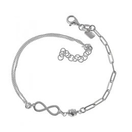 Pulsera Plata Ley 925m cadena 17 cm. forzada 2.5 mm. combinada doble