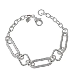 Pulsera Plata Ley 925m 19 cm. eslabones huecos ovalados dibujo 21 x 8