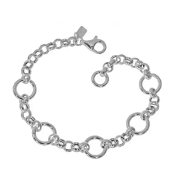 Pulsera Plata Ley 925m cadena rolo 19 cm. asas 10 mm.