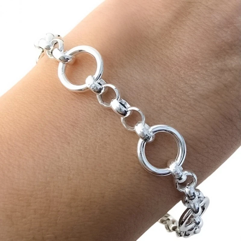Pulsera Plata Ley 925m cadena rolo 19 cm. asas 10 mm.