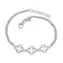 Pulsera Plata Ley 925m cuadrados combinados 3 trébol centro calados