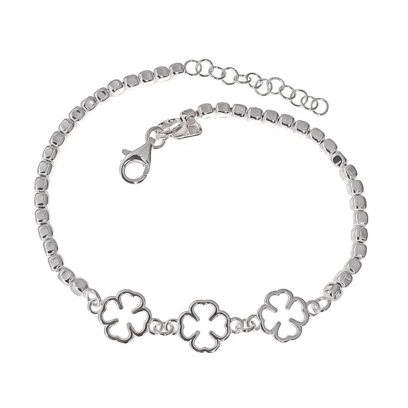 Pulsera Plata Ley 925m cuadrados combinados 3 trébol centro calados