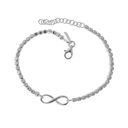 Pulsera Plata Ley 925m 17 cm. cuadrados 3 mm. símbolo infinito 15 mm.