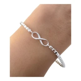 Pulsera Plata Ley 925m 17 cm. cuadrados 3 mm. símbolo infinito 15 mm.