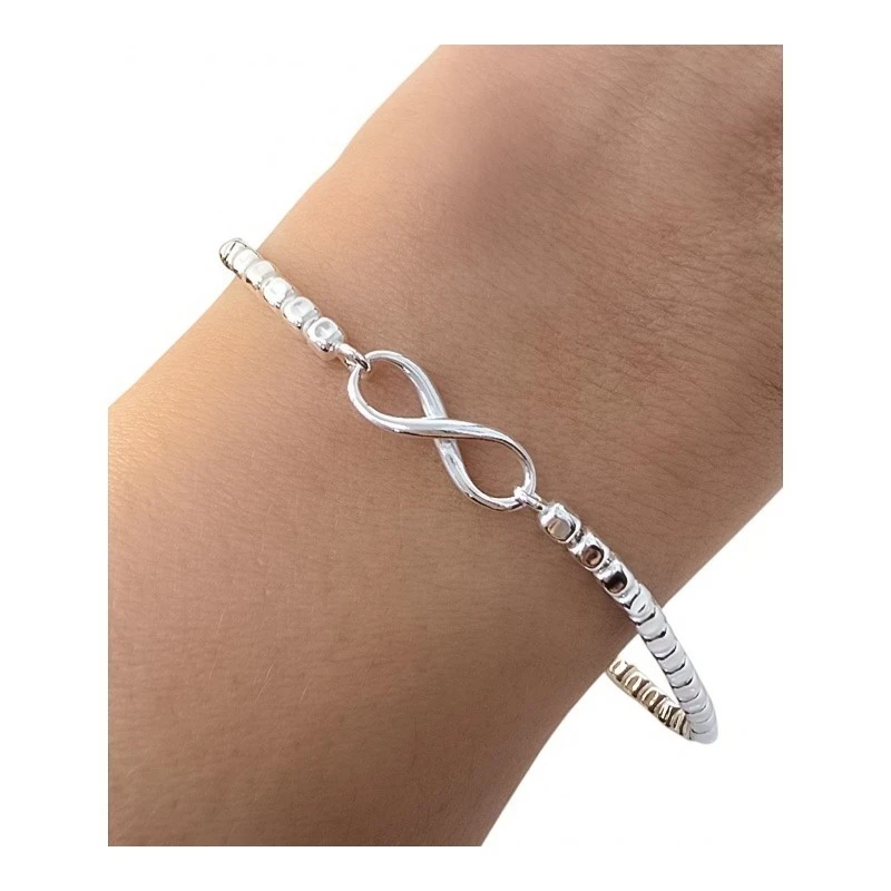 Pulsera Plata Ley 925m 17 cm. cuadrados 3 mm. símbolo infinito 15 mm.