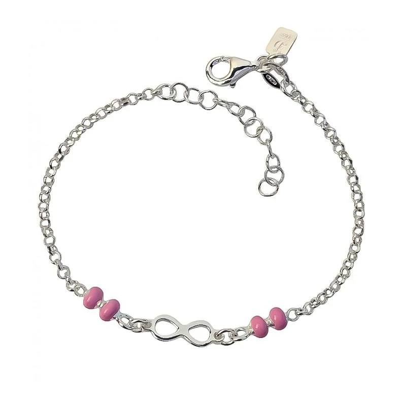 Pulsera Plata Ley 925m niña 14 mm. cadena rolo símbolo infinito 10 mm