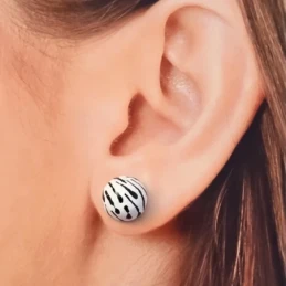 Pendientes Plata Ley 925m mujer 12 mm. bola detalle estampado zebra