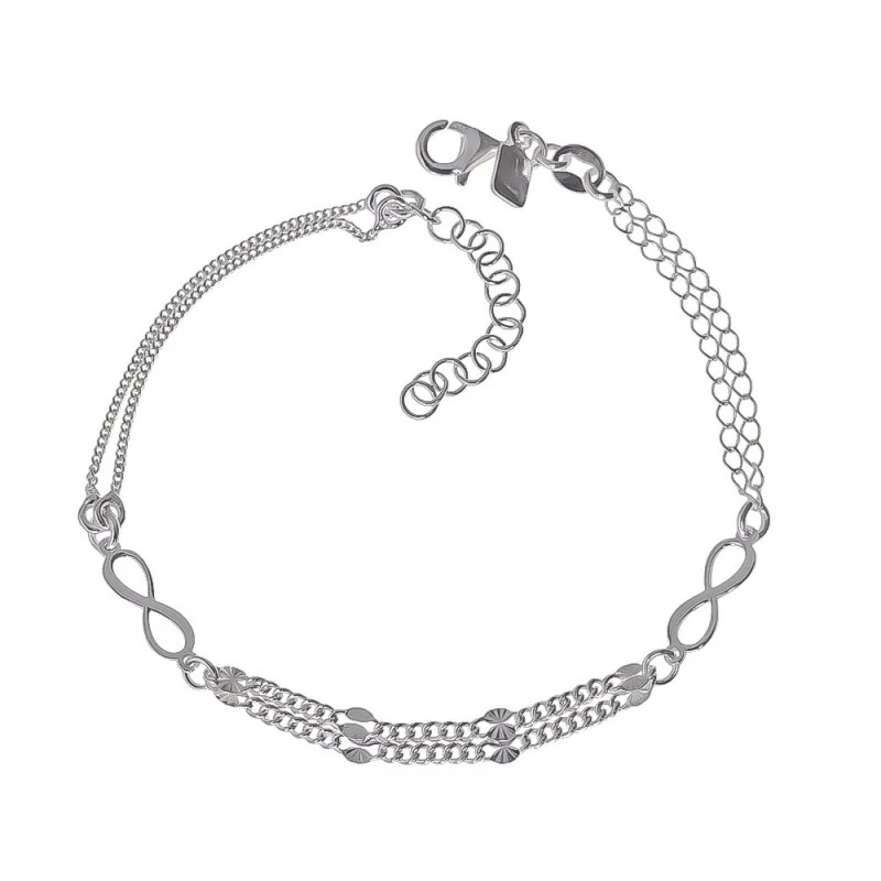 Pulsera Plata Ley 925m doble cadena 17 cm. combinada detalle símbolo