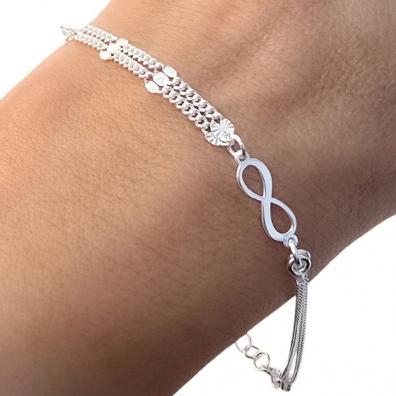Pulsera Plata Ley 925m doble cadena 17 cm. combinada detalle símbolo