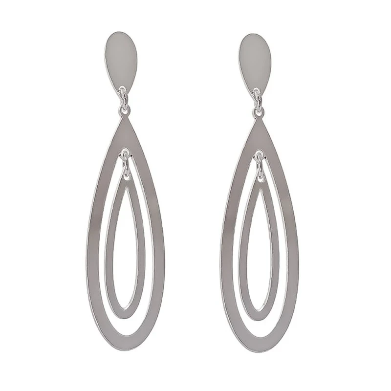 Pendientes Largos Plata Ley 925m mujer 43 mm. ovalados calados