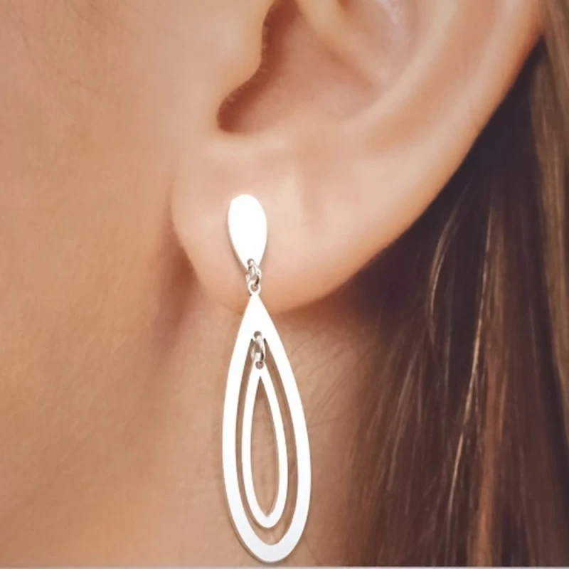 Pendientes Largos Plata Ley 925m mujer 43 mm. ovalados calados