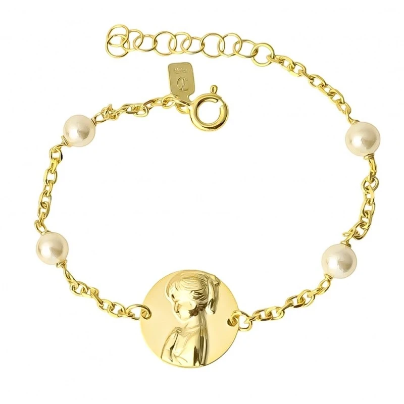 Virgen Niña Pulsera Plata Ley 925m chapada oro 15 cm. Primera Comunió