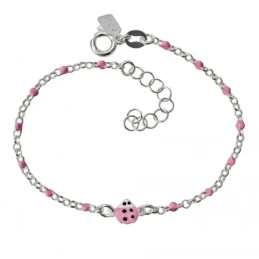Pulsera Plata Ley 925m niña 14 cm. cadena rolo mariquita esmaltada 6
