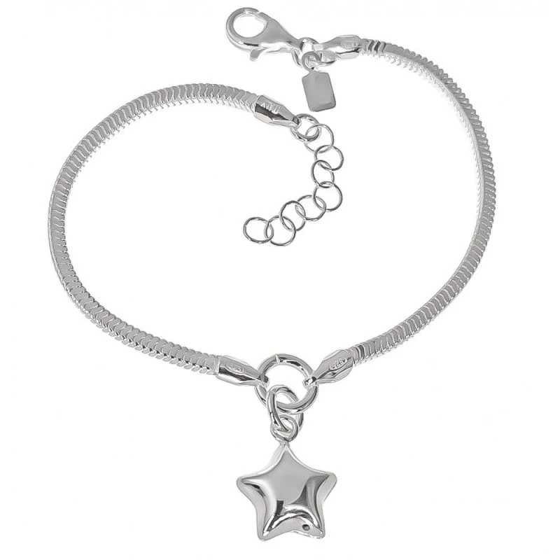 Pulsera Plata Ley 925m cadena topo 17 cm. ancho 2 mm. estrella colgan