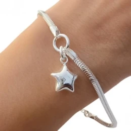 Pulsera Plata Ley 925m cadena topo 17 cm. ancho 2 mm. estrella colgan