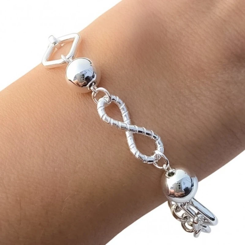 Pulsera Plata Ley 925m cadena 19 cm. eslabones 6 mm. infinito 17 mm.