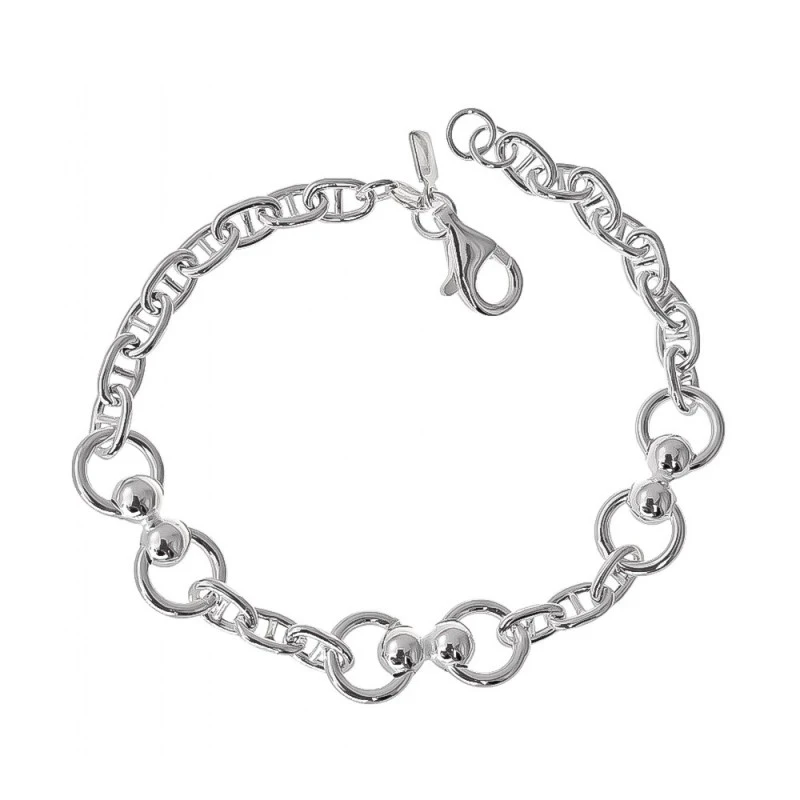 Pulsera Plata Ley 925m asas eslabones combinados bolas lisas