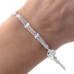 Pulsera Plata Ley 925m cadena doble 17 cm. combinada forzada barbada