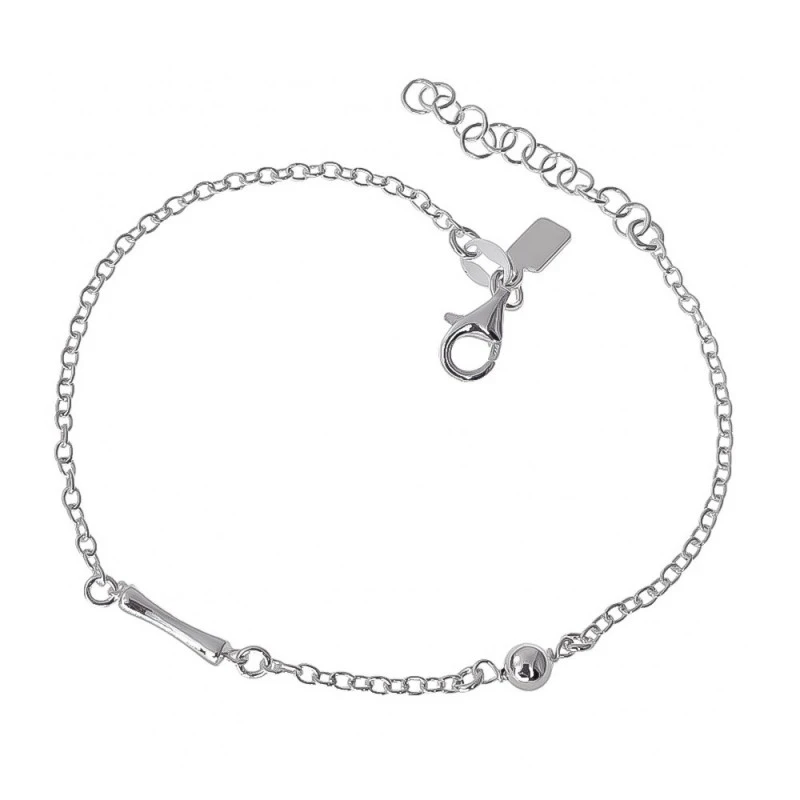 Pulsera Plata Ley 925m cadena rolo 17 cm. bambú 11 mm. bola lisa 4 mm